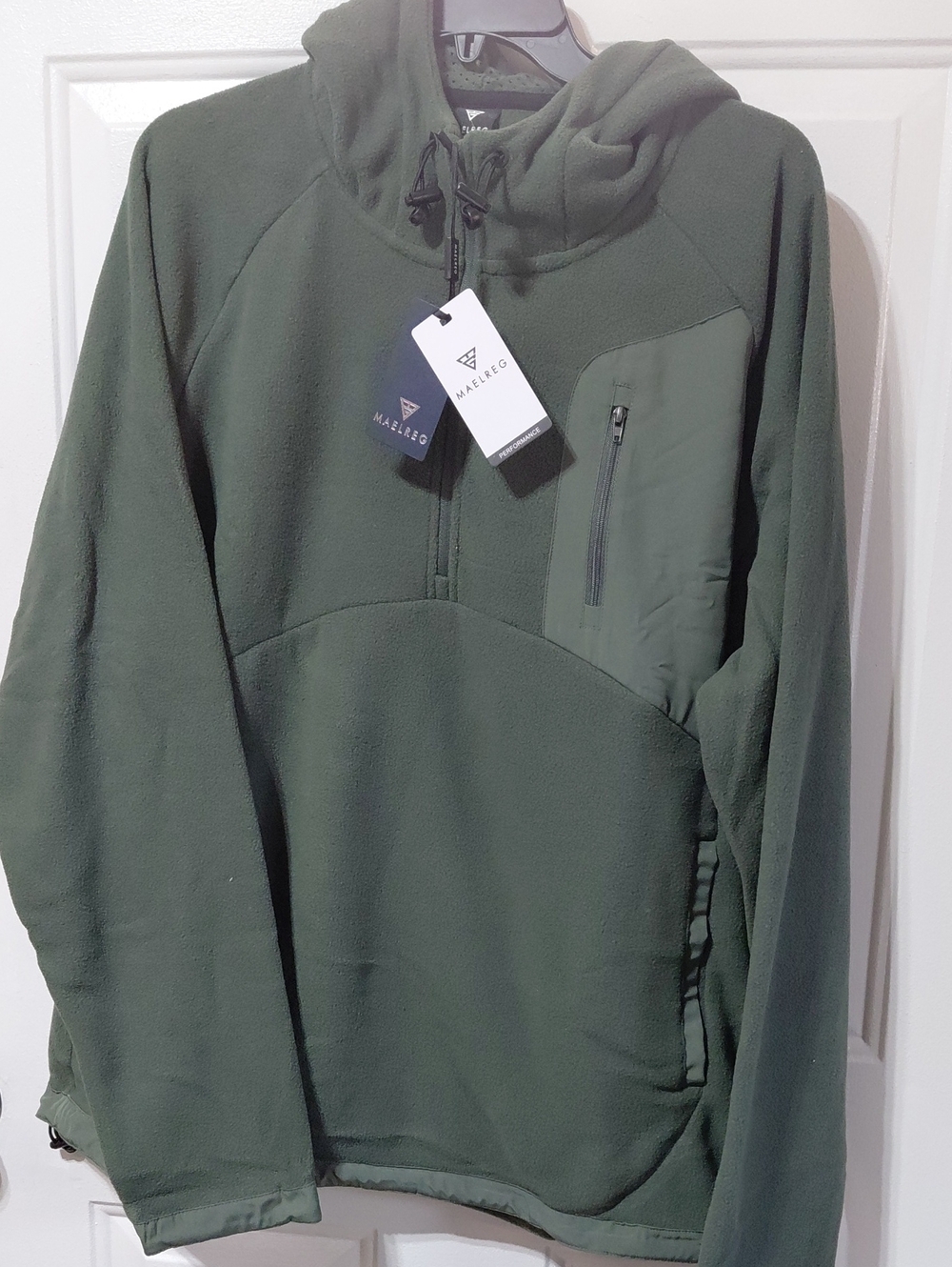 MAELREG Men's Olive Green Half - Zip Hooded Fleece Performance Pullover Size - L